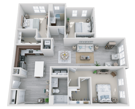 this is a 3d floor plan of a 824 square foot 1 bedroom apartment at the